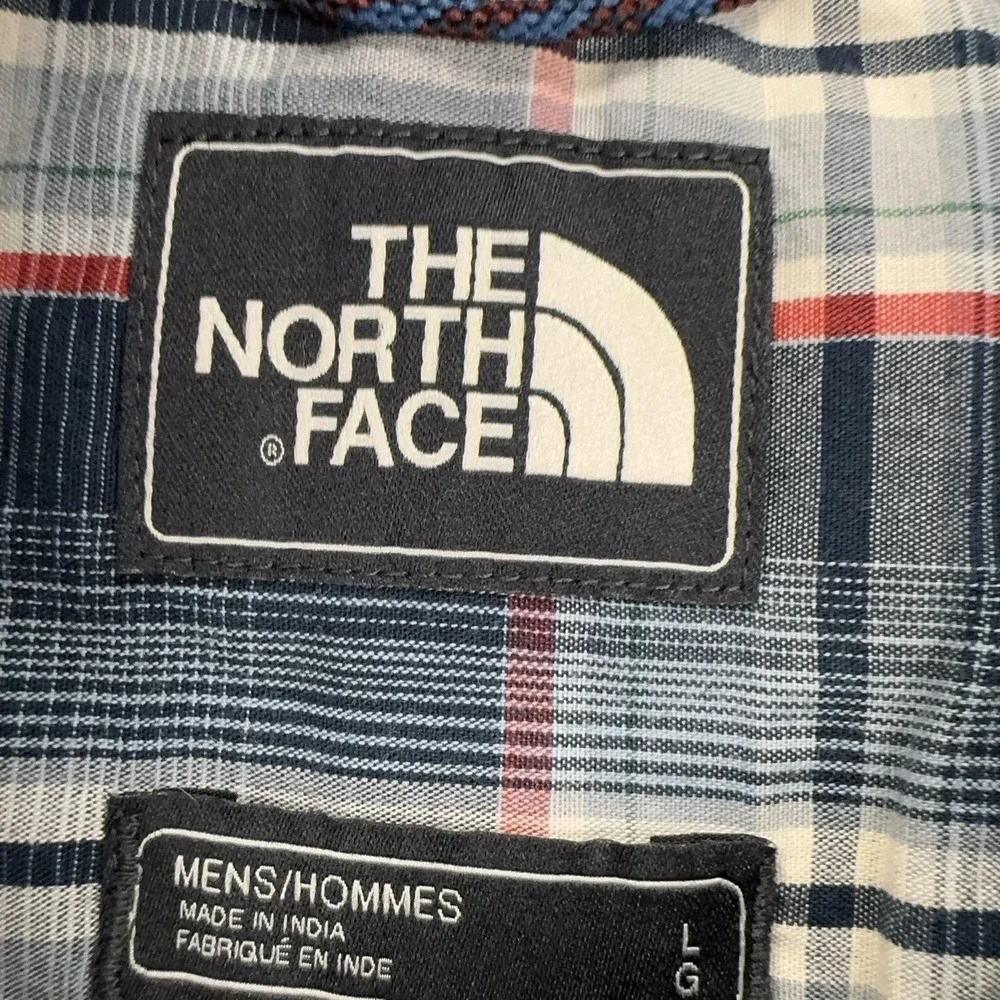 The North Face Shirt Mens L Blue Plaid Cotton Polyester Short Sleeve Button Up